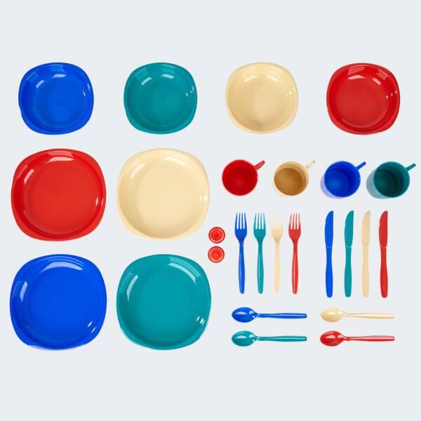 Camping set of crockery + cutlery | 8 persons | Colorful