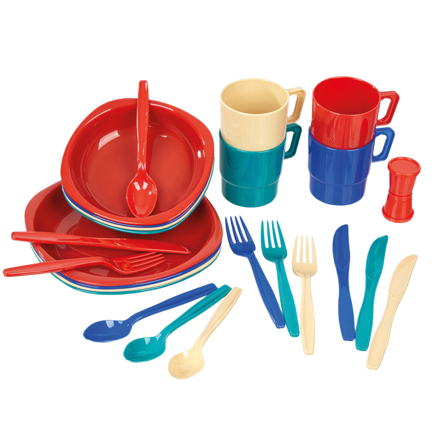 Camping set of crockery + cutlery | 4 persons | Colorful