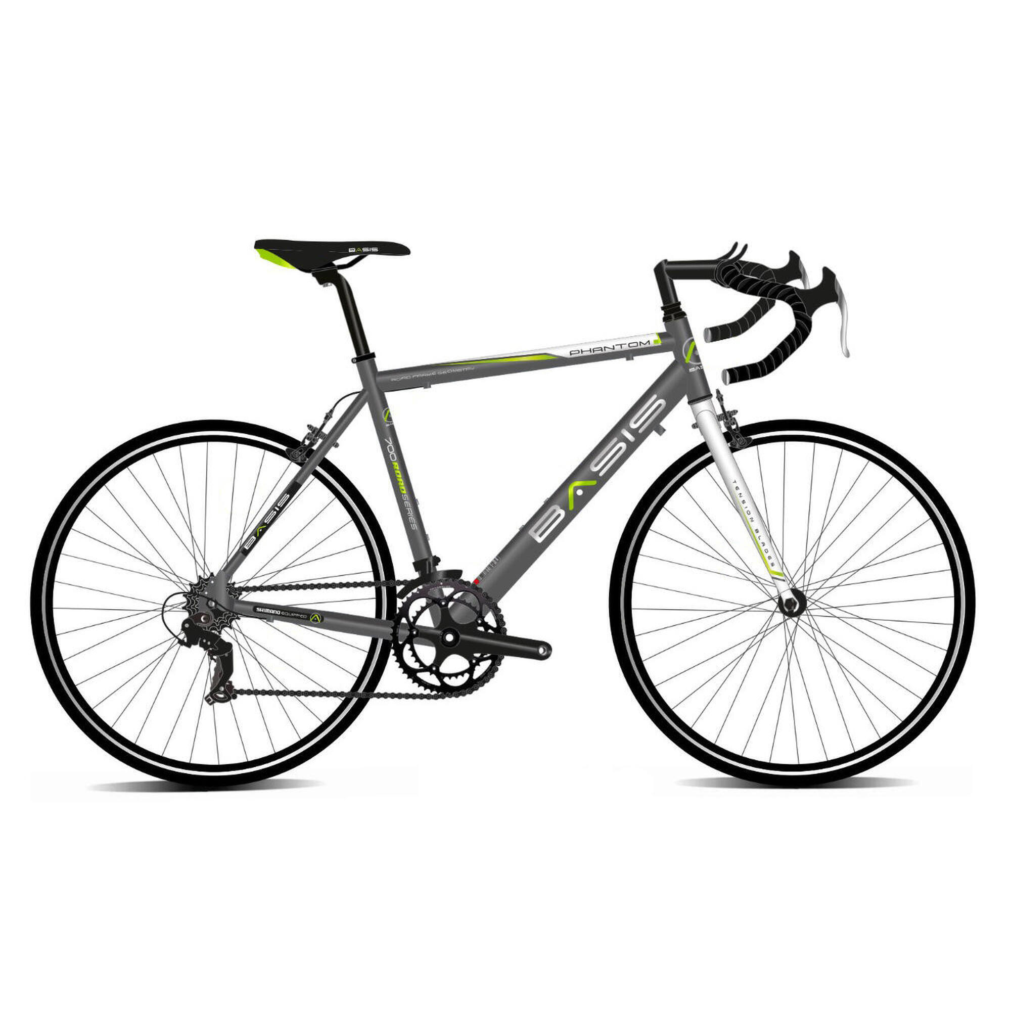 Basis Phantom Unisex Road Bike, 700c Wheel - Gloss Grey/Lime/White 1/1