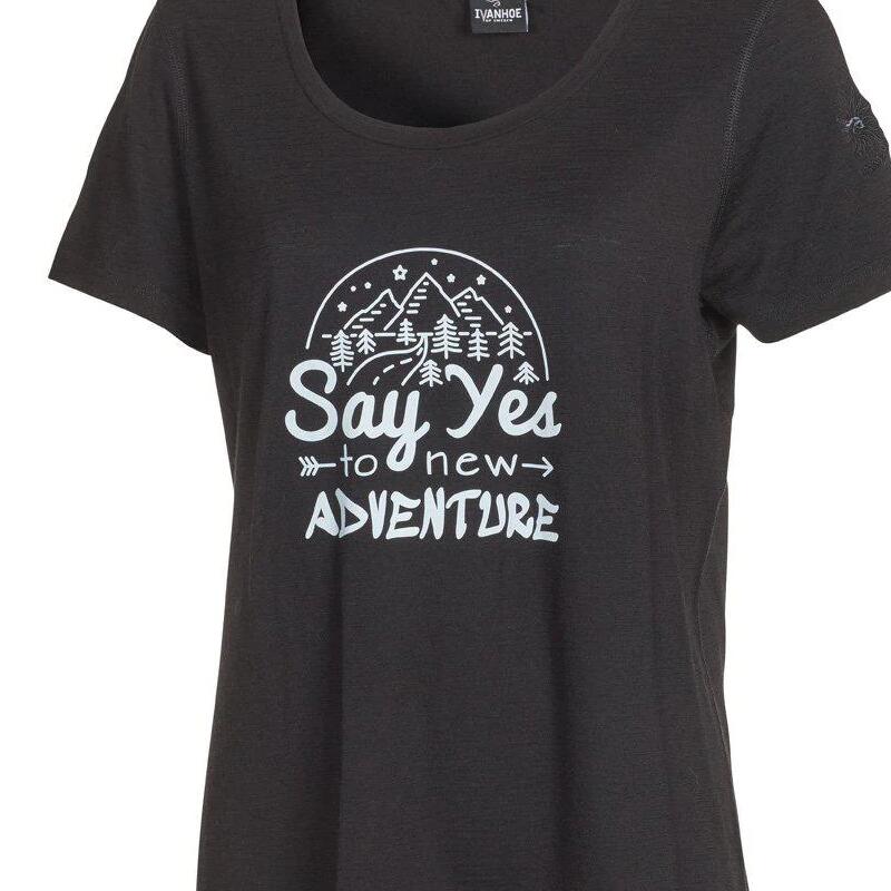 T-shirt Meja Adventure pour femme - 100% laine mérinos - Noir