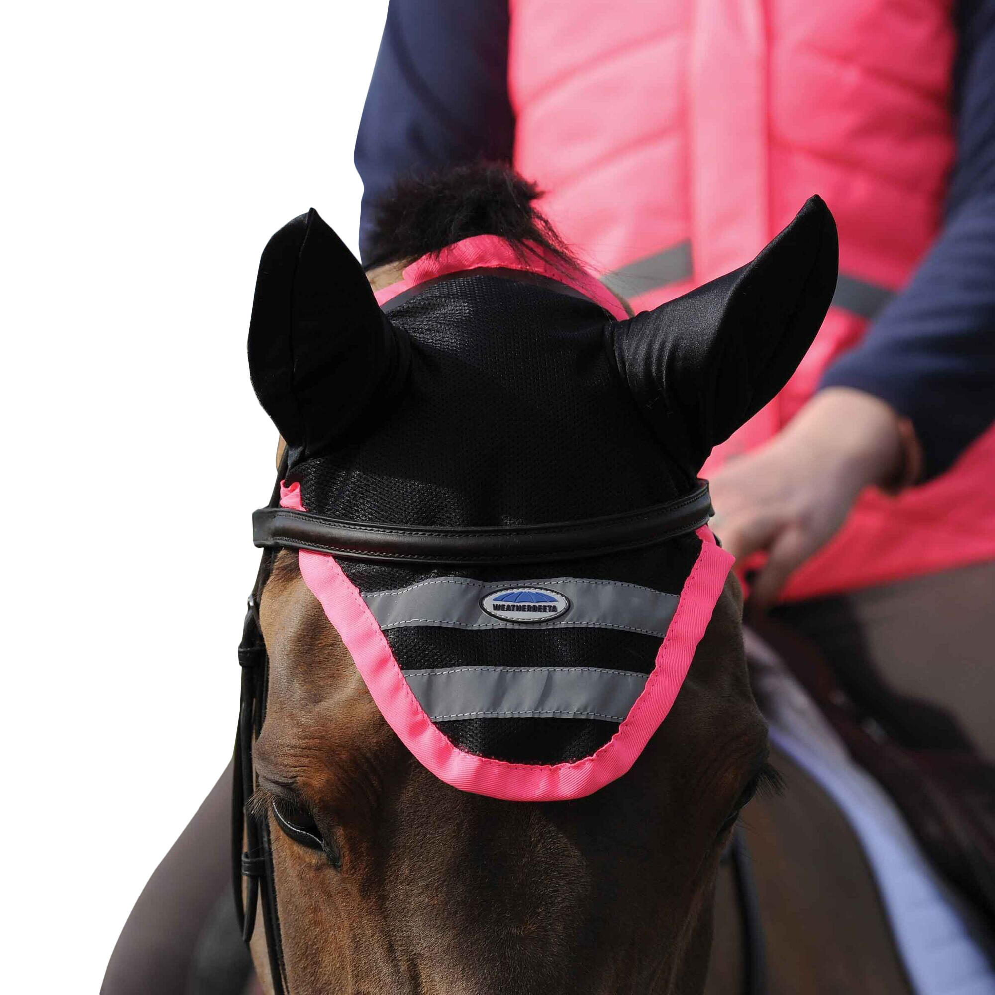 Reflective ear cap for horses (Pink/Black)