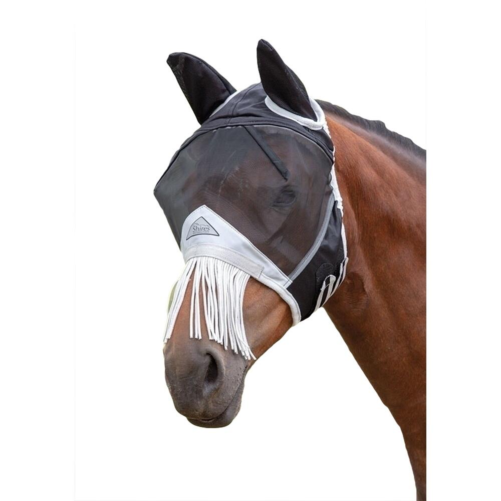 SHIRES Fine Mesh Horse Fly Mask With Ears & Nose Fringe (Black)