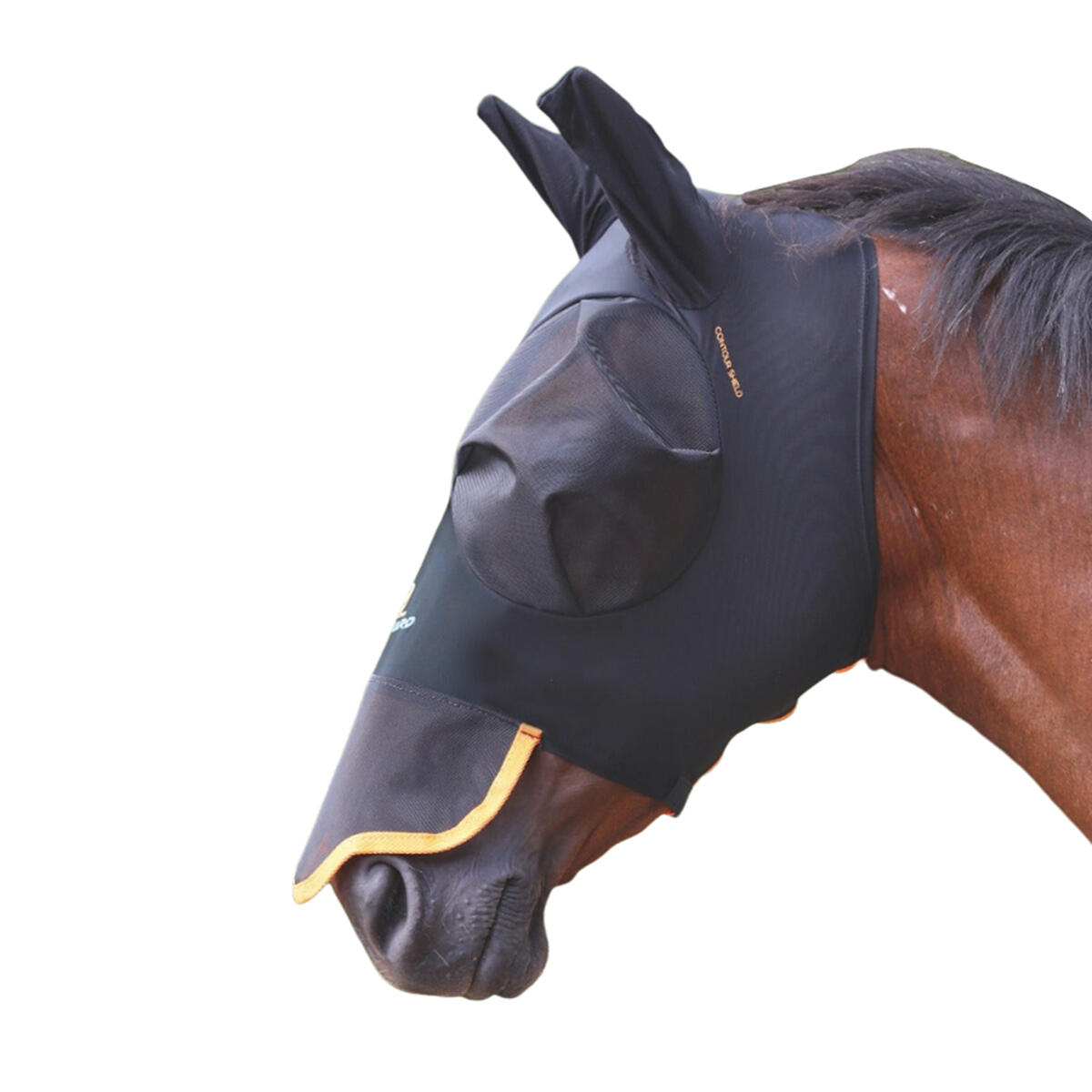 SHIRES Stretch Horse Fly Mask With Nose (Jet Black)