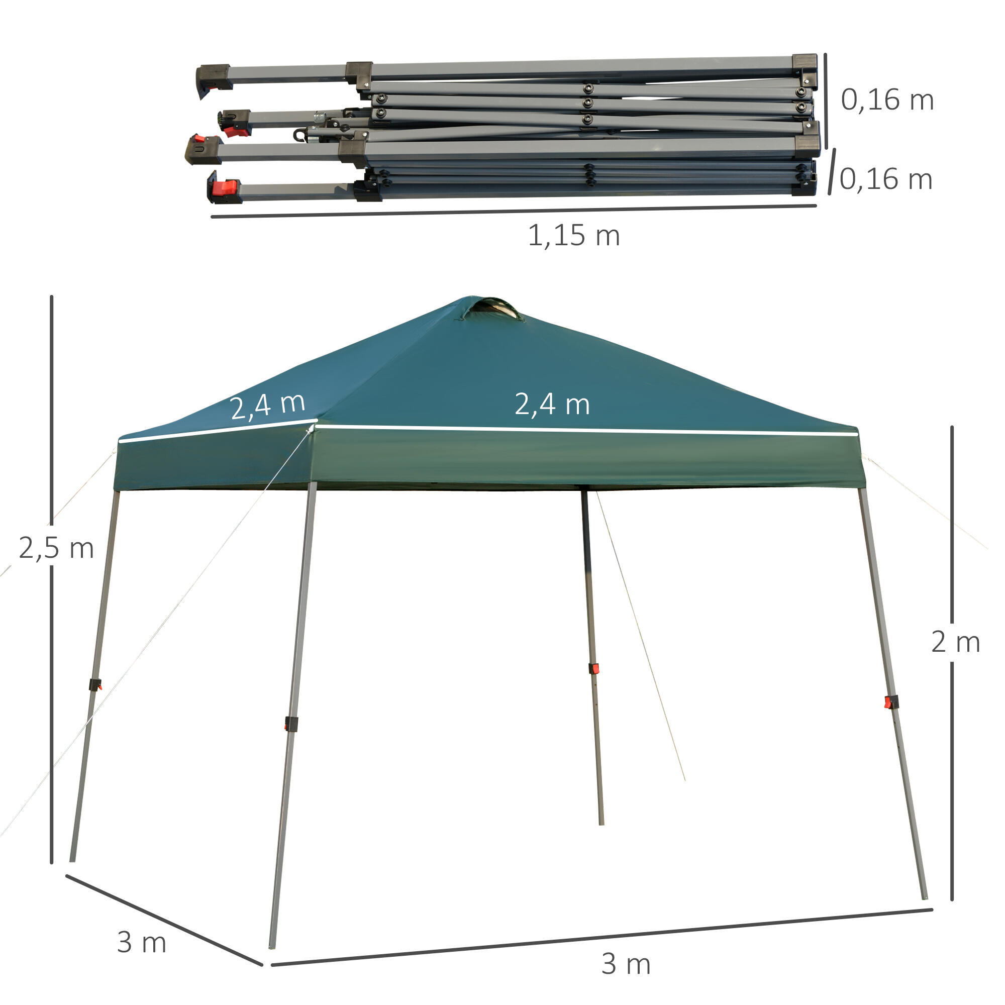 Outsunny Toldo de campismo Portátil Dobrável  3x3m com Bolsa de Transporte Verde 3/7