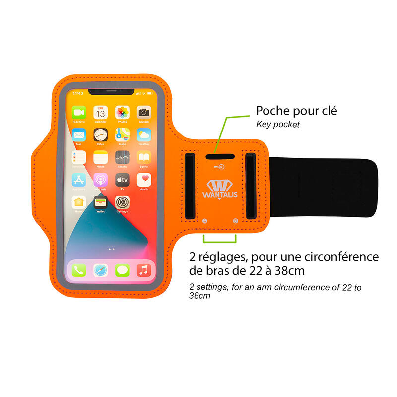 Brassard de running Néoprène - Taille M - Téléphone 5,8 pouces - Orange