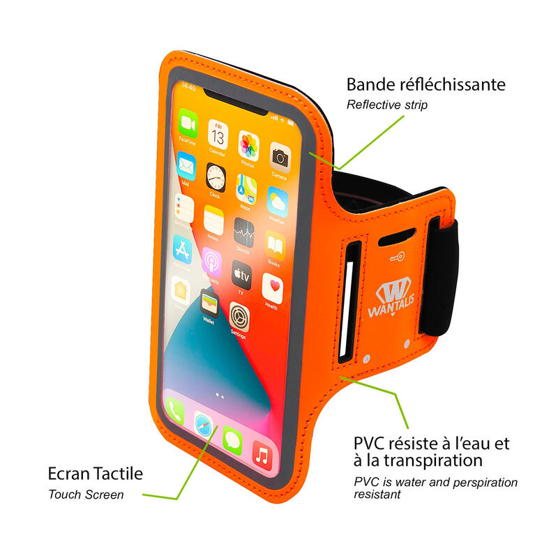 Brassard de running Néoprène - Taille M - Téléphone 5,8 pouces - Orange