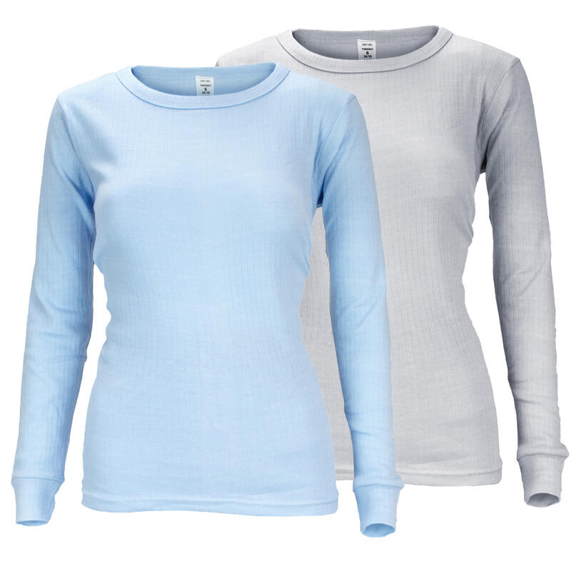 Camiseta térmica y deportiva | Mujer | Set de 2 | Forro polar | Gris/Celeste