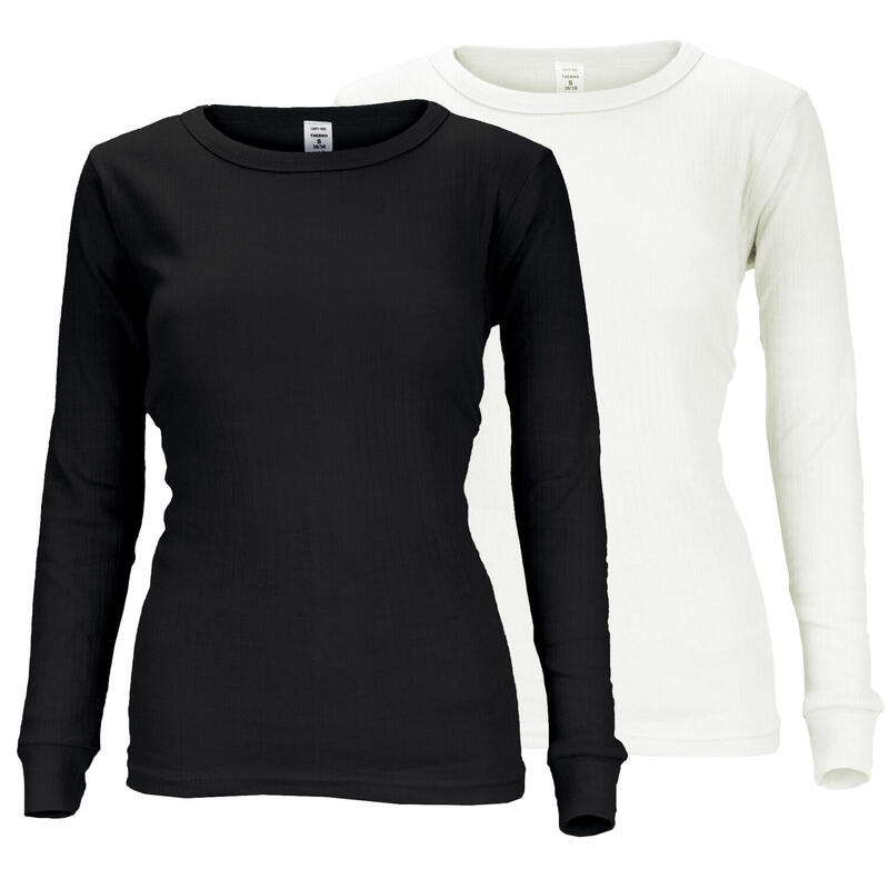 2 t-shirts thermiques | Sous-vêtements | Femmes | Polaire | Crème/Noir
