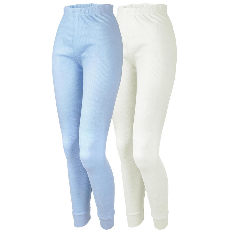 Set de 2 pantaloni termici femei | pantaloni sport | Cremă/albastru clar
