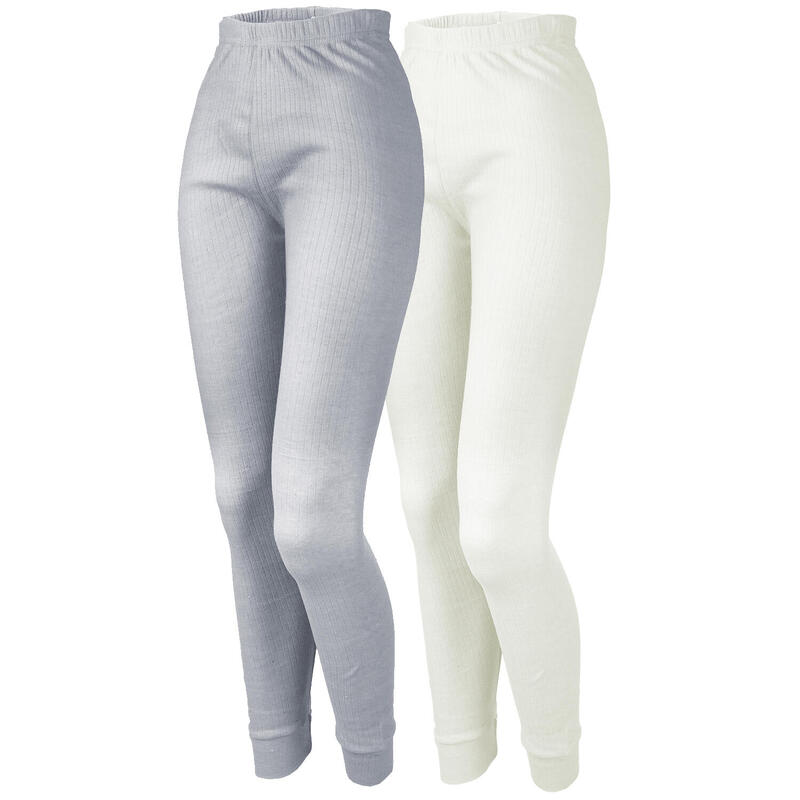 Conjunto de 2 calças térmicas para senhora | Calças desportivas | Creme/Cinza