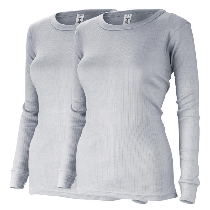 Camiseta térmica y deportiva | Mujer | Set de 2 | Forro polar | Gris