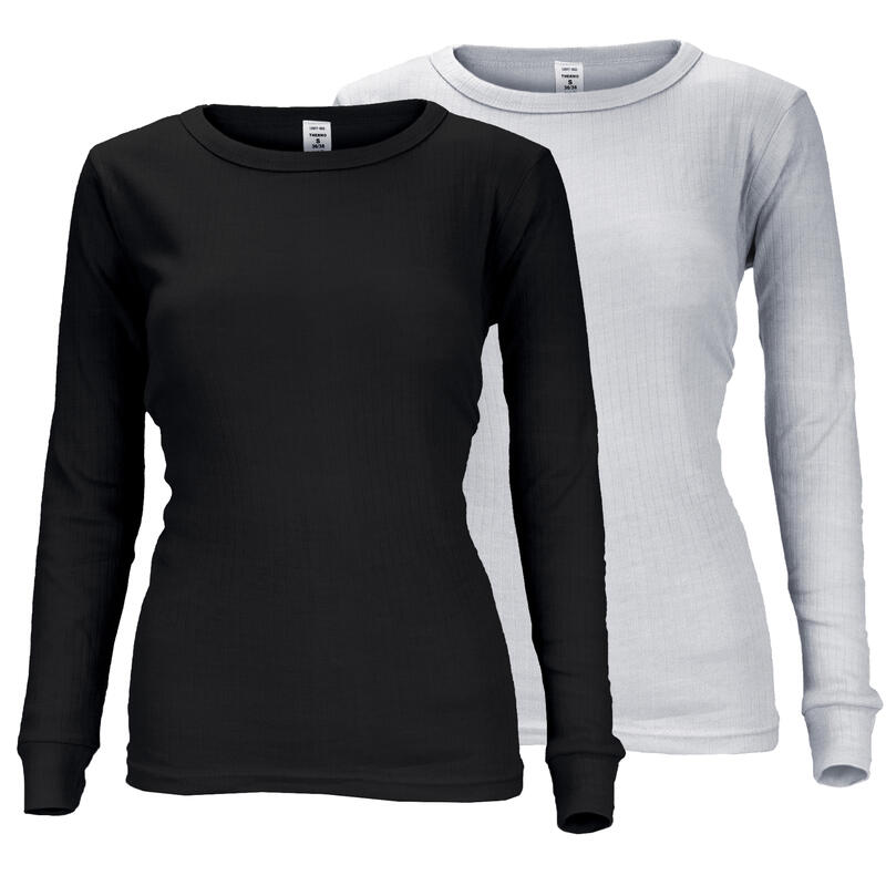 Camiseta térmica y deportiva | Mujer | Set de 2 | Forro polar | Gris/Negro