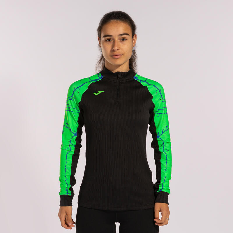 Sweat-shirt running Femme Joma Elite ix noir vert fluo