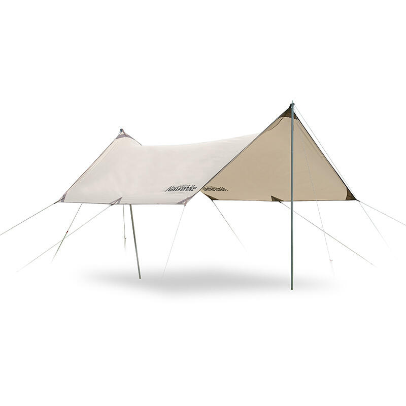 Outdoor Camping Hexagon Girder Shelter Tarp (with 2 Poles) - Light Brown