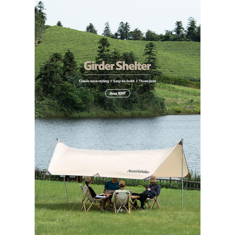 Outdoor Camping Hexagon Girder Shelter Tarp (with 2 Poles) - Light Brown