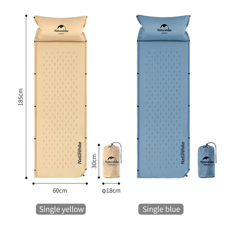 Q002 一人露營自動充氣床墊連枕頭 - 藍色