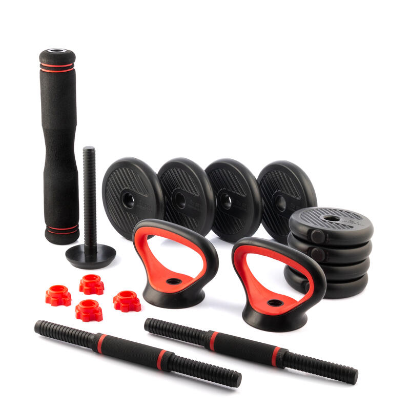 Mancuernas Pesas Ajustables Set 10kg 3en1 +barra +kettlebell