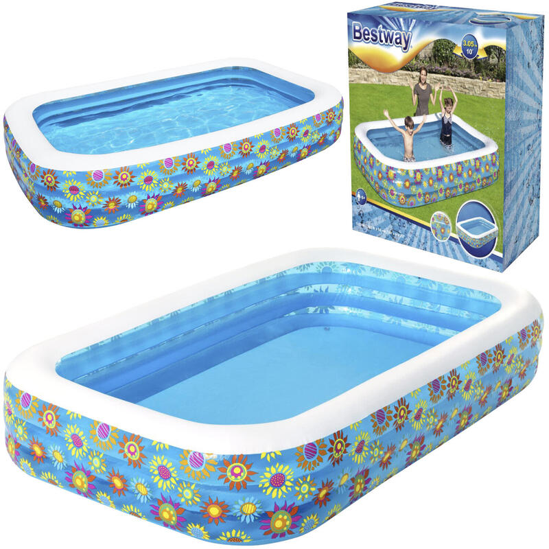 Piscina Hinchable Autoportante Infantil Bestway 305x183x56 cm Diseño Flores Rápi