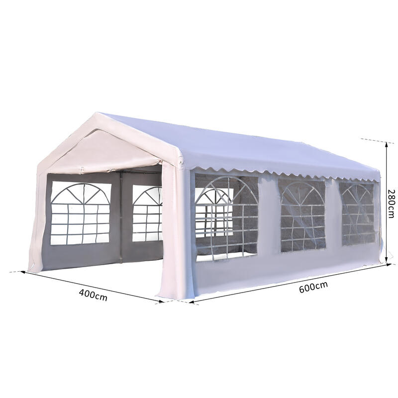 Carpa eventos deportivos Outsunny blanco de acero galvanizado 600x405x280 cm