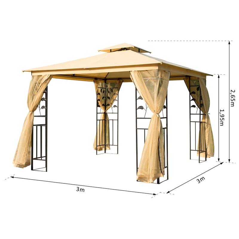 Carpa de Jardín Outsunny 300x300x280cm Beige