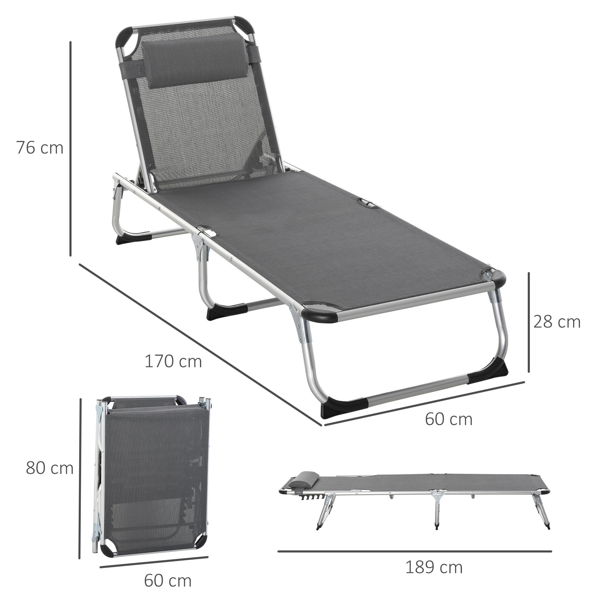 Tumbona Plegable Outsunny 165x60x76 cm Gris 3/7
