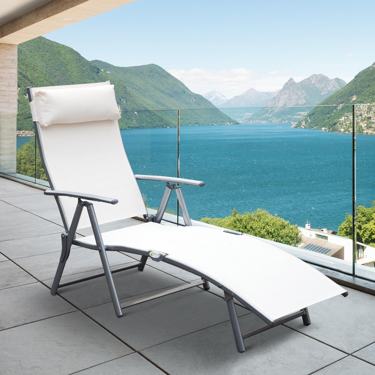 Outsunny Sdraio Prendisole Relax Reclinabile Pieghevole con Cuscino Beige 2/7