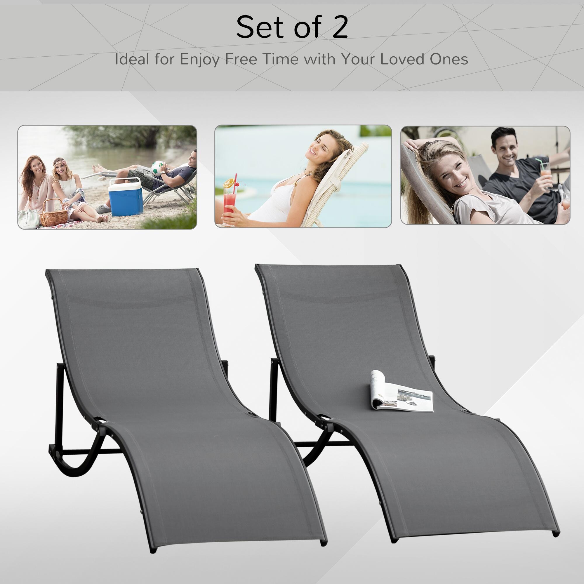 Set de 2 Tumbonas Plegables Outsunny 165x61x63 cm Gris Oscuro 3/6