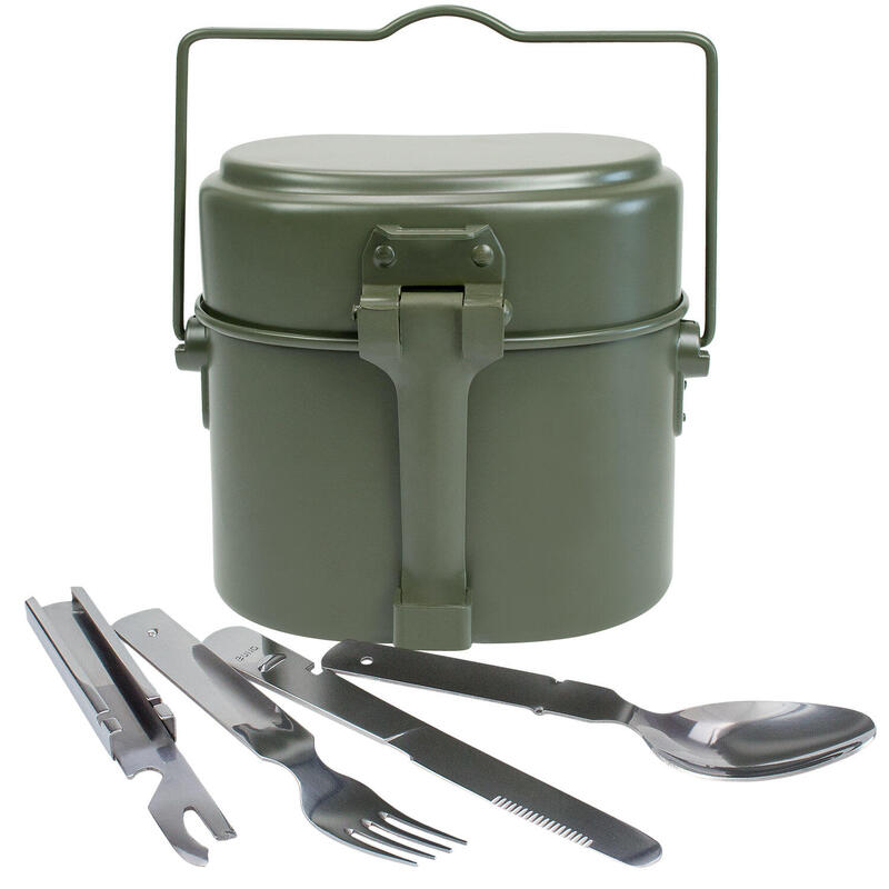 Batería de cocina y cubertería de camping set | Aluminio y acero inoxidable