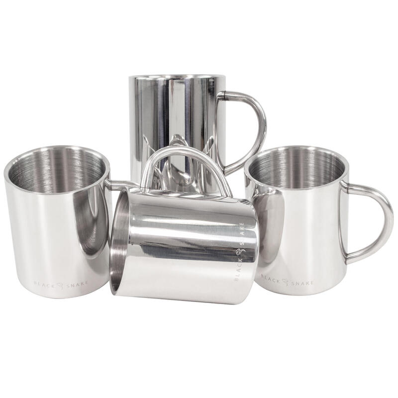 Taza térmica de camping 300 ml | Aislado de doble pared | Acero inox | 4 tazas