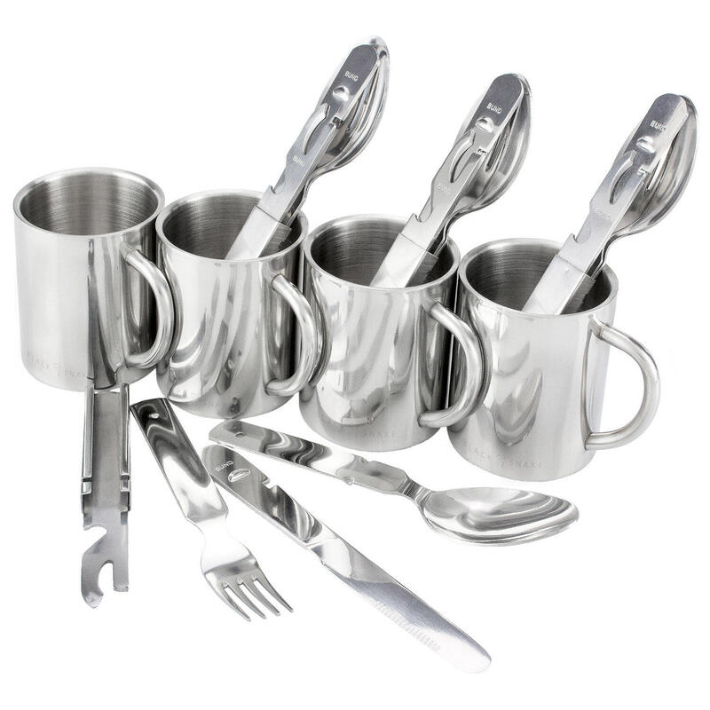 Camping-Essbesteck & Thermotasse Set | Edelstahl | 4 Personen