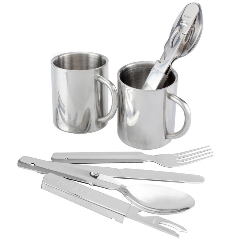 Cubiertos y taza térmica de camping set | Acero inoxidable | 2 personas