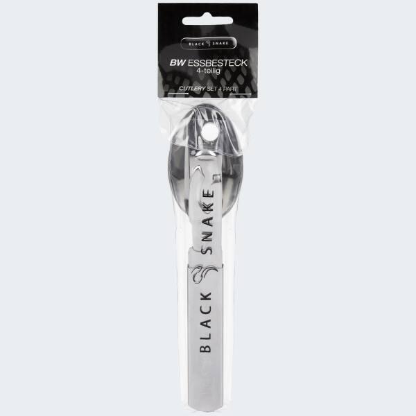 Stainless steel camping cutlery | Knife, spoon, fork, can opener | 2 persons