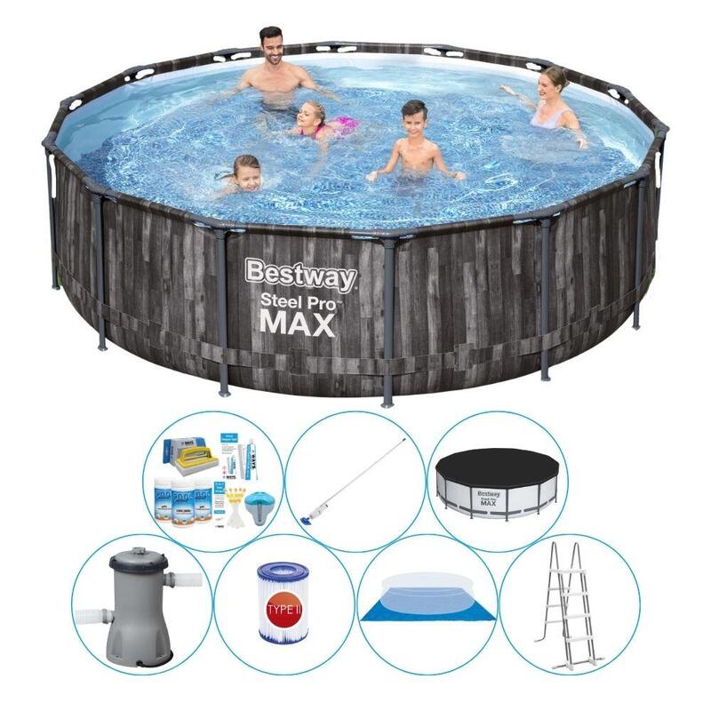 Pool Combi Deal - Bestway Steel Pro MAX Wood 427x107 cm Rund