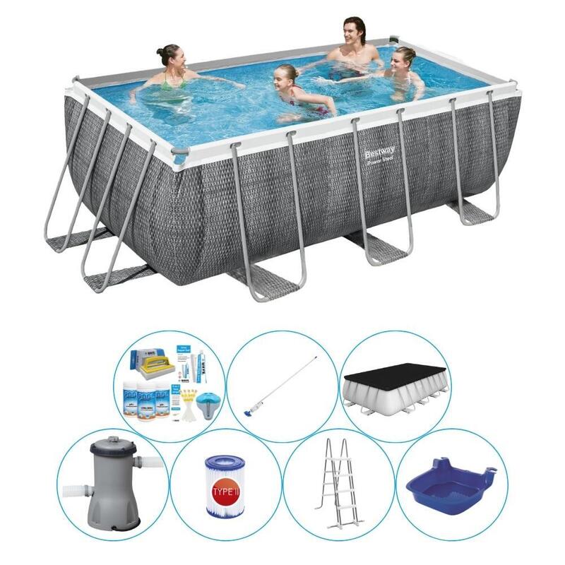 Paquet Confort de la piscine - Bestway Power Steel Rattan 412x201x122 cm