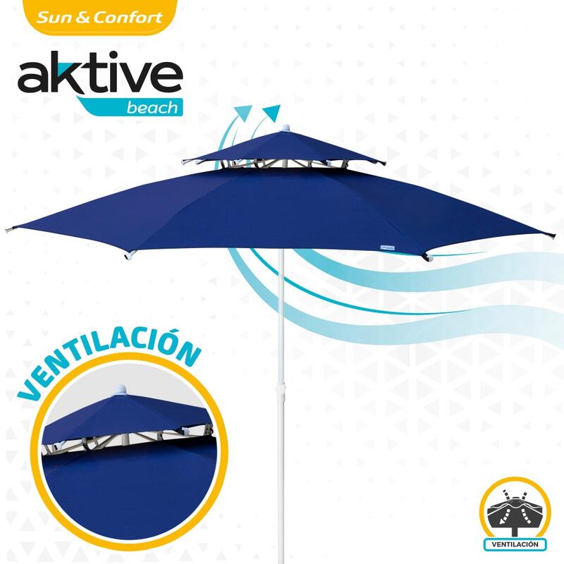 Parasol octogonal 280 cm double toit et protection UV35 + Aktive Beach