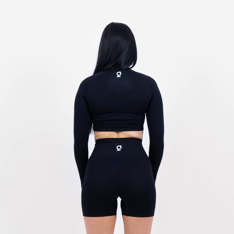 Icon seamless cropped long sleeve Dames - Zwart