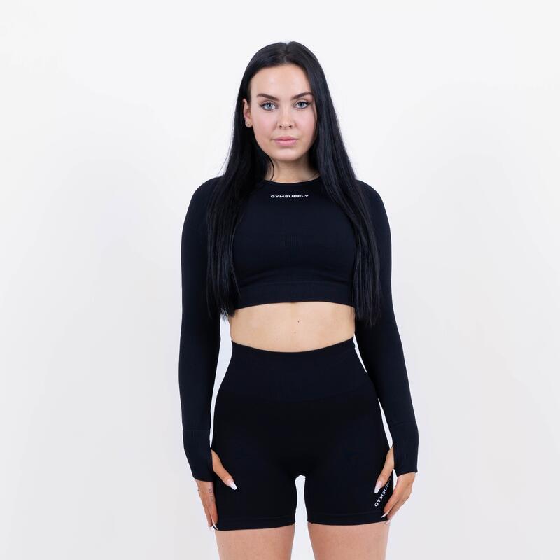 Icon seamless cropped long sleeve Dames - Zwart