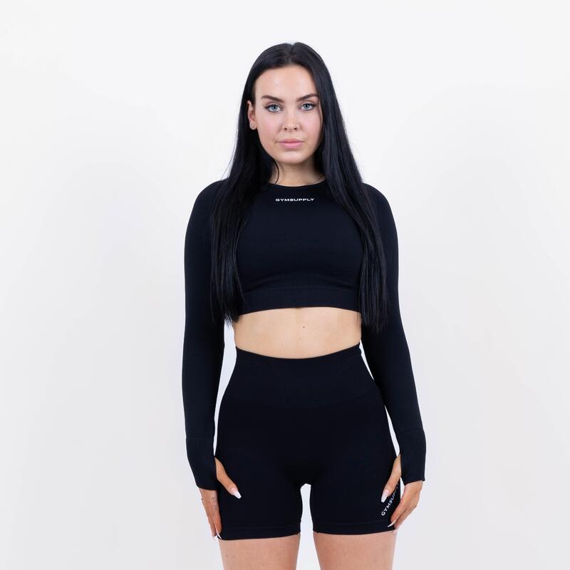 Icon seamless cropped long sleeve Dames - Zwart