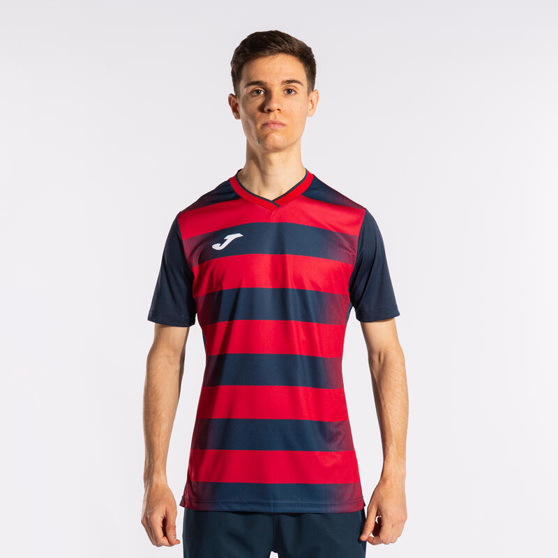 T-shirt manga curta futebol Rapaz Joma Europa v azul marinho vermelho