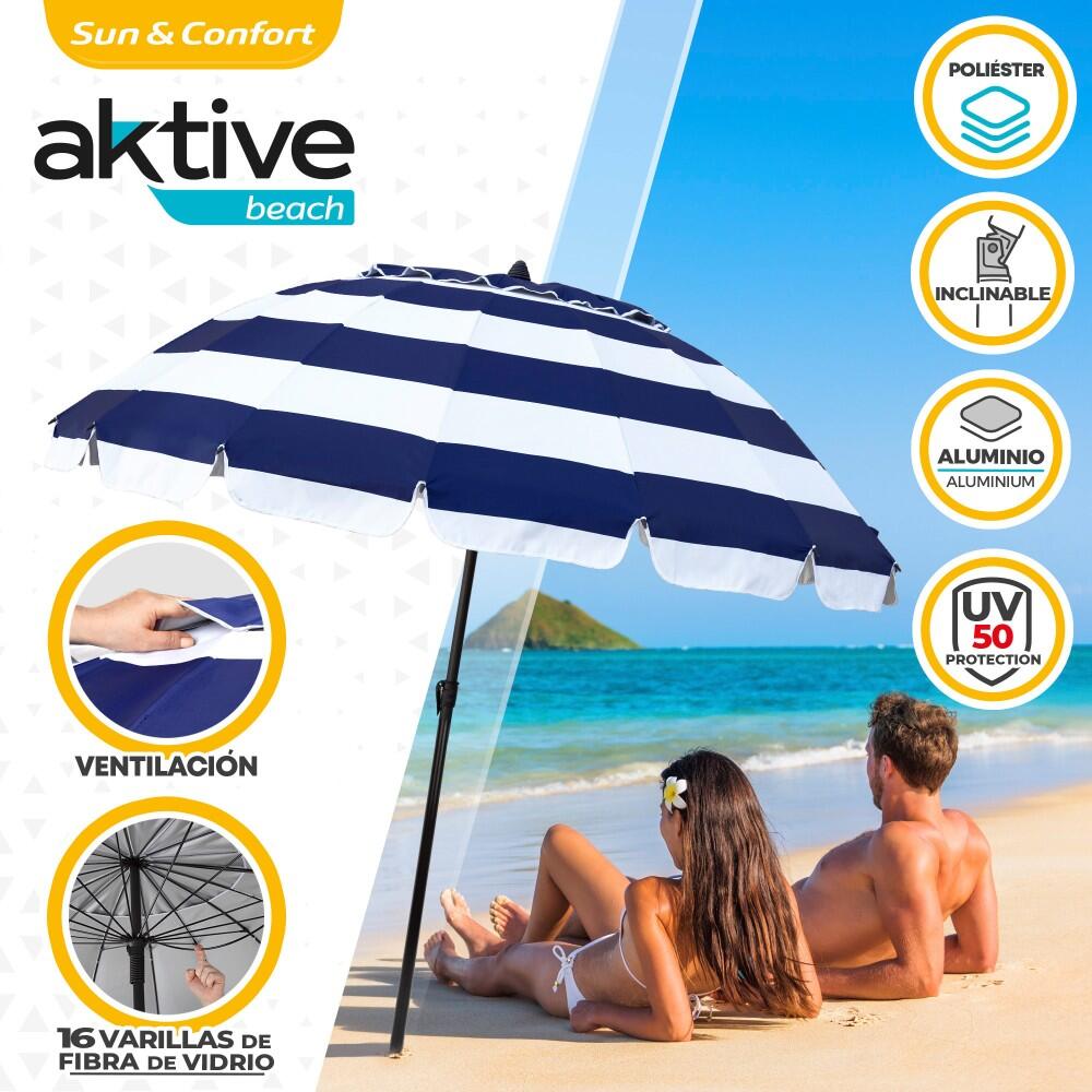 Ombrellone Spiaggia Pincho 200 Cm, Multicolore A Strisce, UV50+, Inclinabile Con Picchetto
