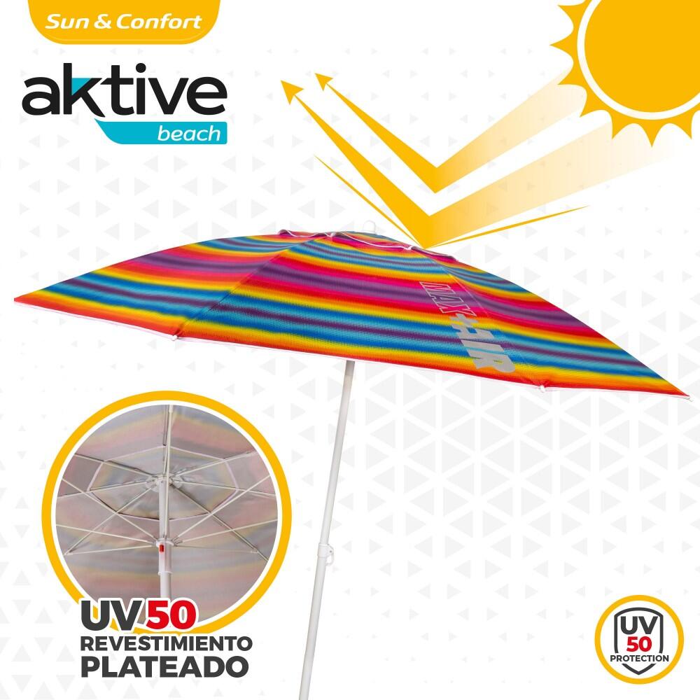 Aktive Sombrilla playa antiviento 8 varillas 220 cm rayas multicolor 4/7