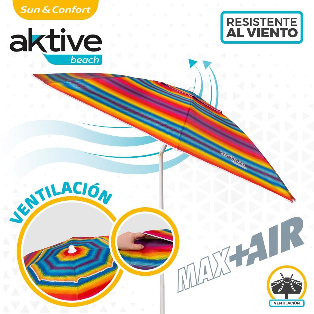 Aktive Sombrilla playa antiviento 8 varillas 220 cm rayas multicolor 3/7