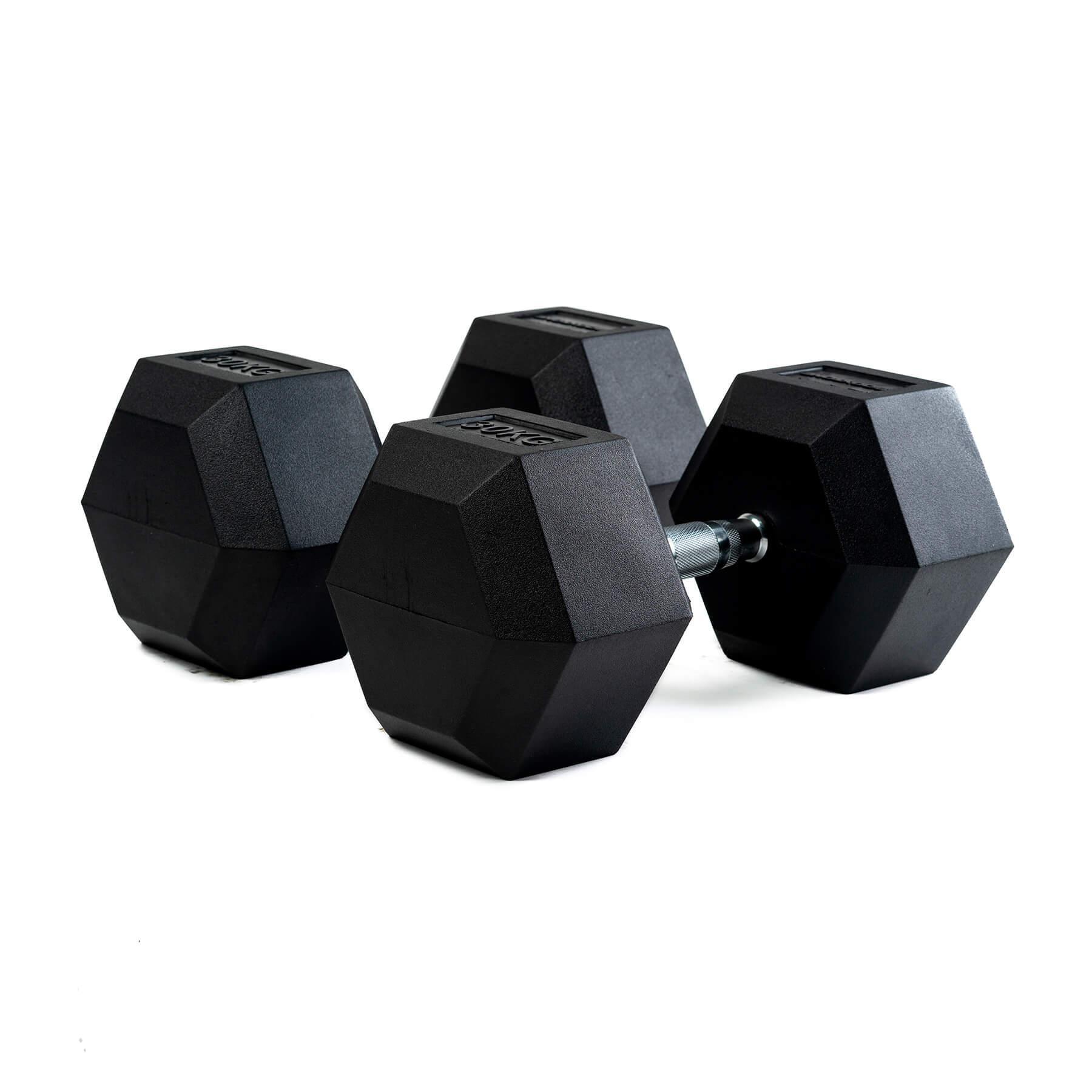 Haltères professionnelles hexagonales en caoutchouc 30 kg (paire) 2/5