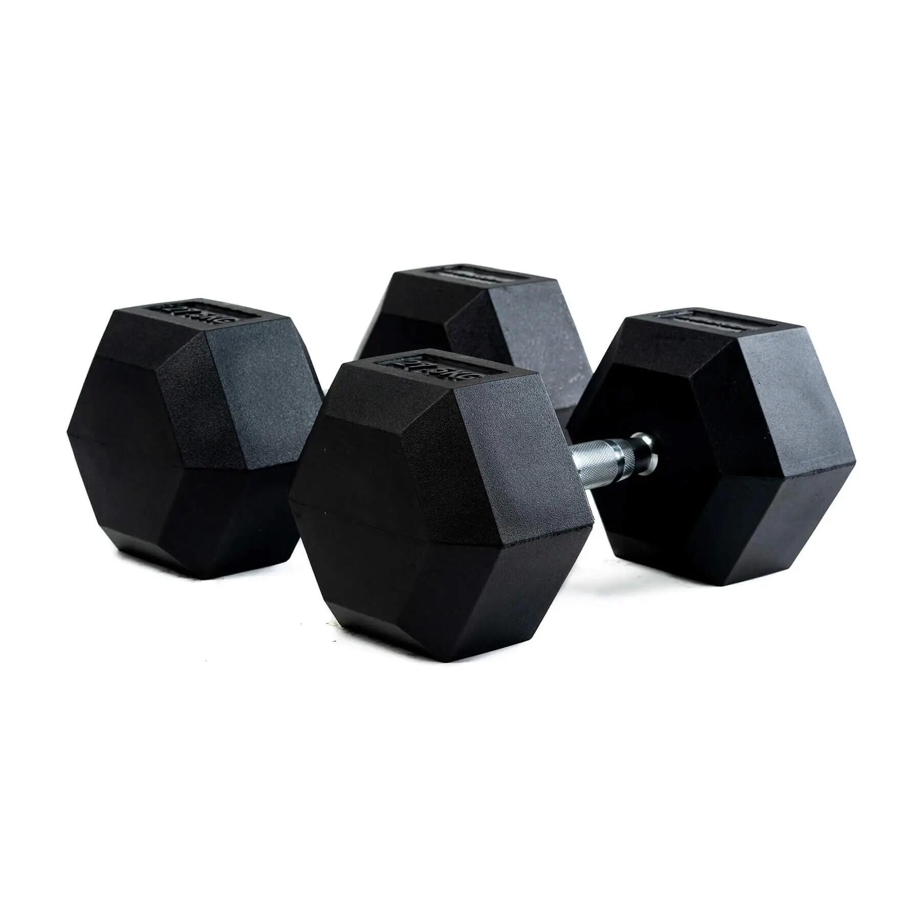 Haltères professionnelles hexagonales en caoutchouc 27 kg (paire) 2/5