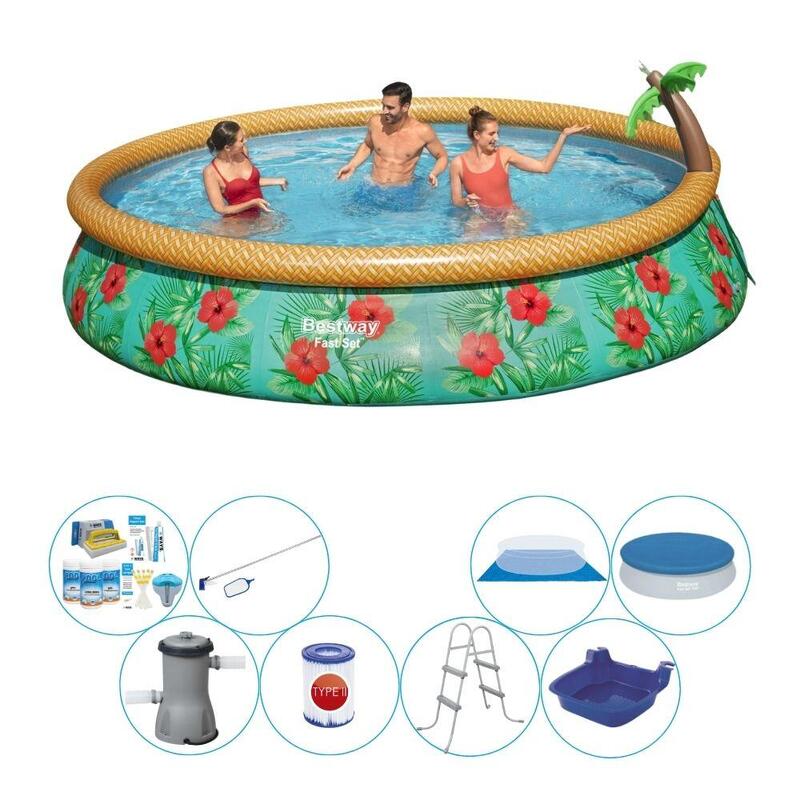 Swimmingpool Super Deal - Bestway Fast Set 457x84 cm Rund - Tropische Blumen