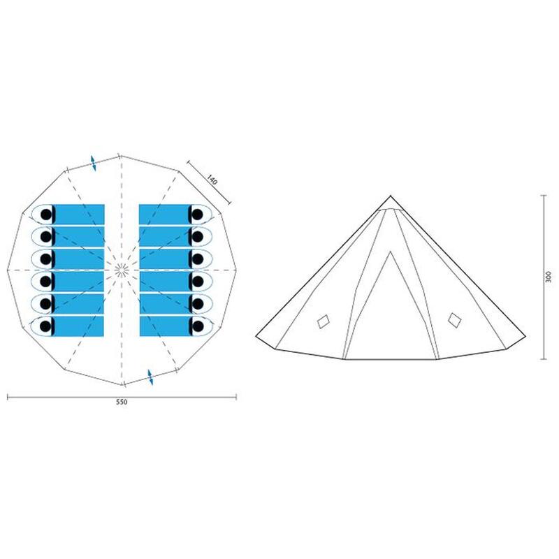 Tent Tipi Kota 550 voor kamperen - 12 personen - Hoogte 3 m - Diameter 5,5 m