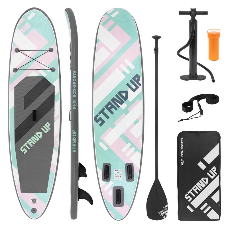 Deska surfingowa Stand up Paddle Board Paski miętowy / różowy 308x78x10