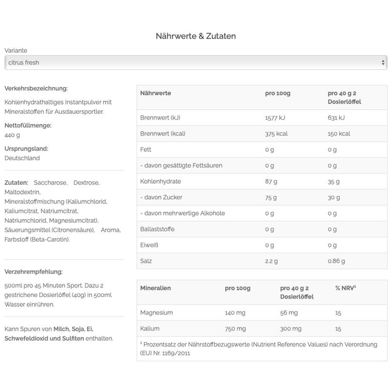 Iso Drink - Kohlenhydratmix mit Mineralien (440g) - lemon