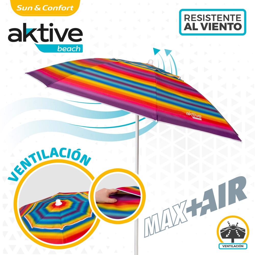 Aktive Parapluie de plage coupe-vent 8 mâts 200 cm rayures multicolores 3/7