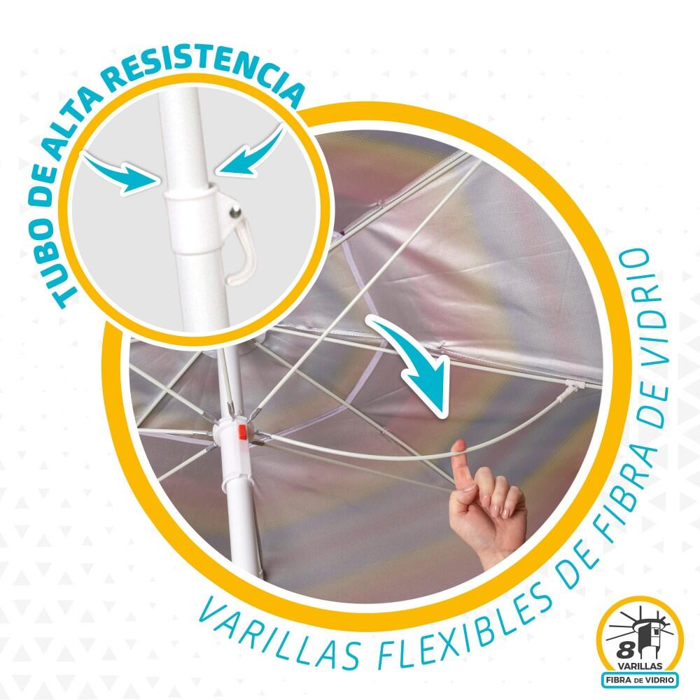 Aktive Parapluie de plage coupe-vent 8 mâts 200 cm rayures multicolores 5/7